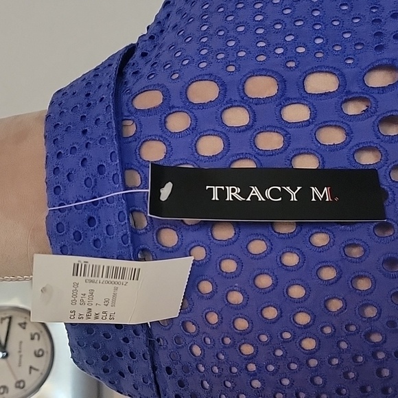 Tracy M, Eyelet Accent Fitted Button Down Blouse, Purplish Blue Color, NWT. - Picture 8 of 12